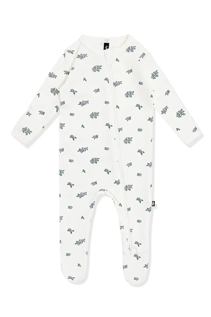 Kyte Baby Pointelle Zippered Footie with Picot Trim - Spray Rose