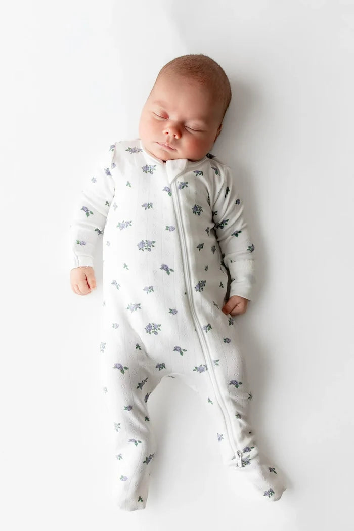 Kyte Baby Pointelle Zippered Footie with Picot Trim - Spray Rose