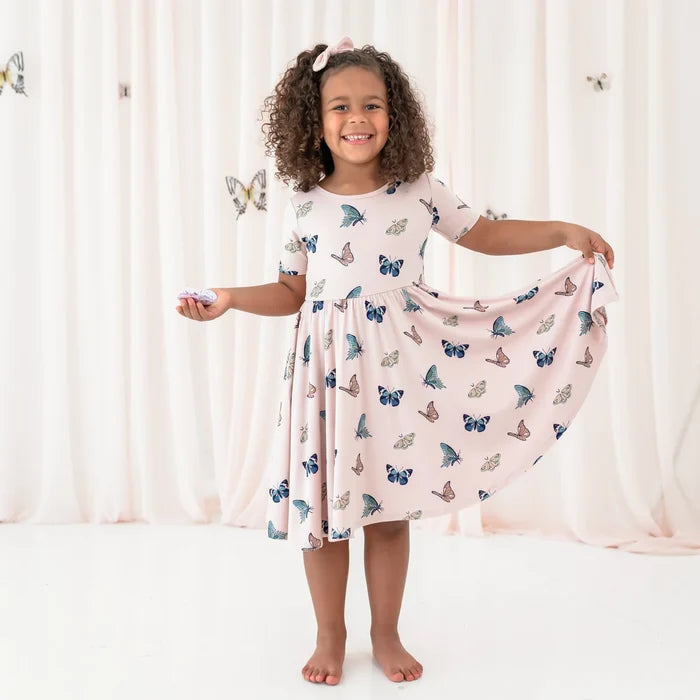 Kyte Baby Short Sleeve Twirl Dress - Blush Butterfly