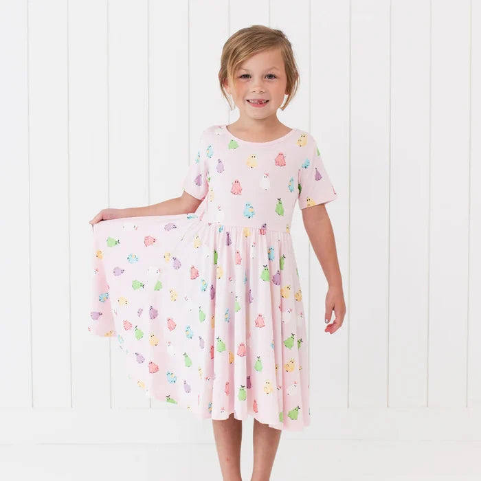 Kyte Baby Short Sleeve Twirl Dress - Pastel Ghost