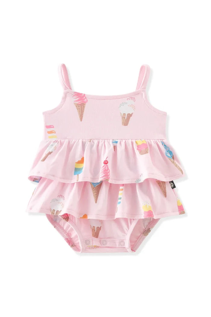 Kyte Baby Spaghetti Strap Ruffle Romper - Sakura Ice Cream