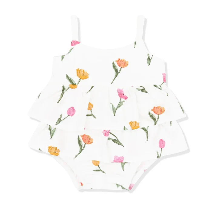 Kyte Baby Spaghetti Strap Ruffle Romper - Tulip