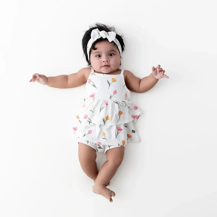 Kyte Baby Spaghetti Strap Ruffle Romper - Tulip