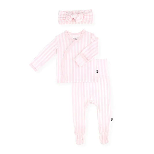 Kyte Baby Take Me Home Set with Bow - Small Sakura Stripe