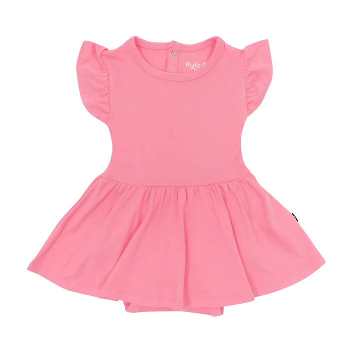 Kyte Baby Twirl Bodysuit Dress - Guava