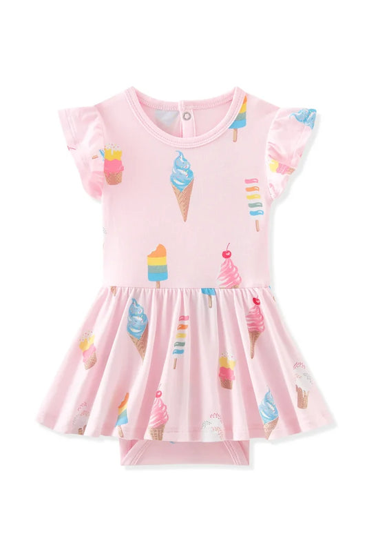 Kyte Baby Twirl Bodysuit Dress - Sakura Ice Cream