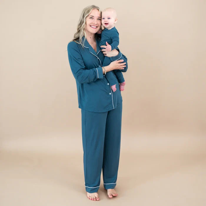 Kyte Baby Women's Long Sleeve Pajama Set - Atlantic with Cloud Trim