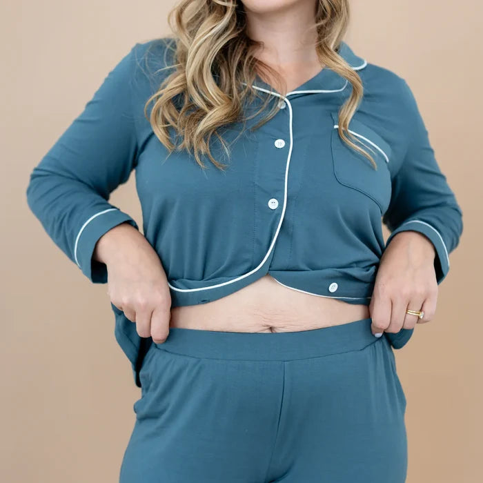 Kyte Baby Women's Long Sleeve Pajama Set - Atlantic with Cloud Trim