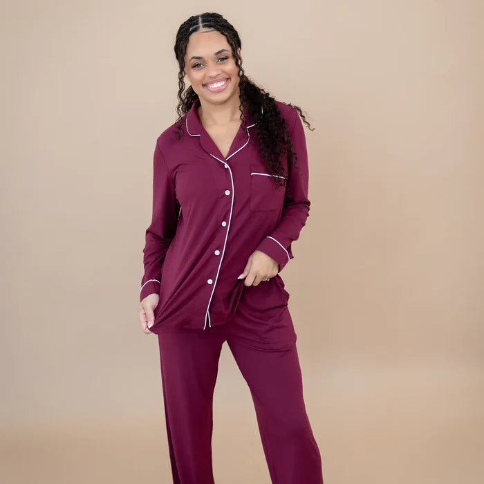 Kyte Baby Women's Long Sleeve Pajama Set - Burgundy with Cloud Trim