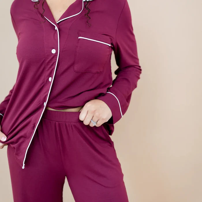 Kyte Baby Women's Long Sleeve Pajama Set - Burgundy with Cloud Trim