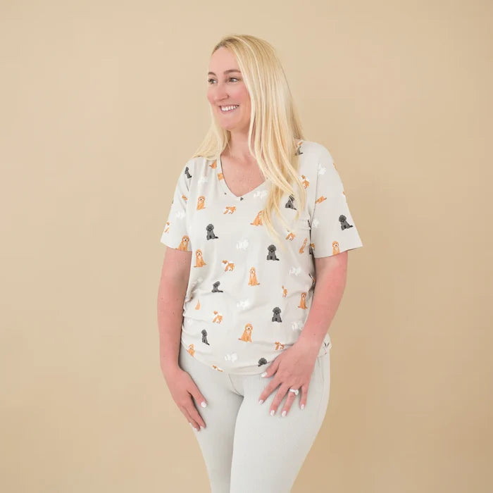 Kyte Baby Women's Relaxed Fit V-Neck - Fluffy Dog