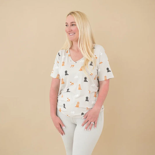 Kyte Baby Women's Relaxed Fit V-Neck - Fluffy Dog