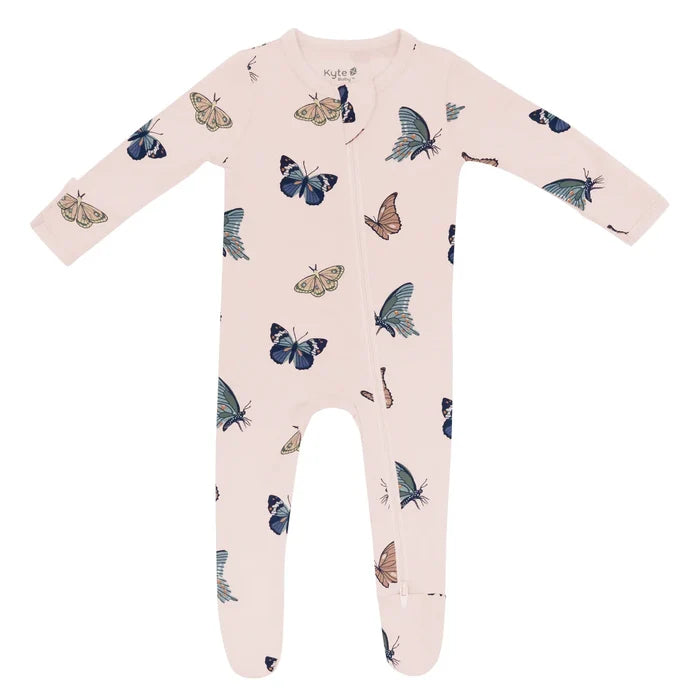 Kyte Baby Zippered Footie - Blush Butterfly