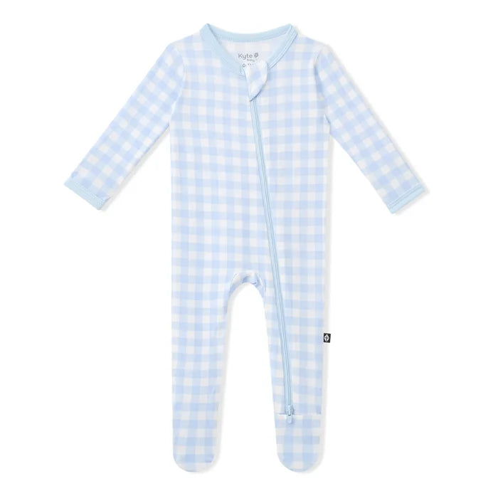Kyte Baby Zippered Footie - Gingham Breeze