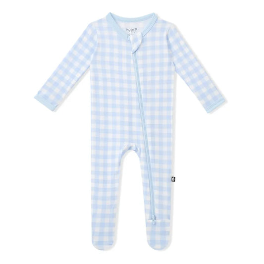Kyte Baby Zippered Footie - Gingham Breeze