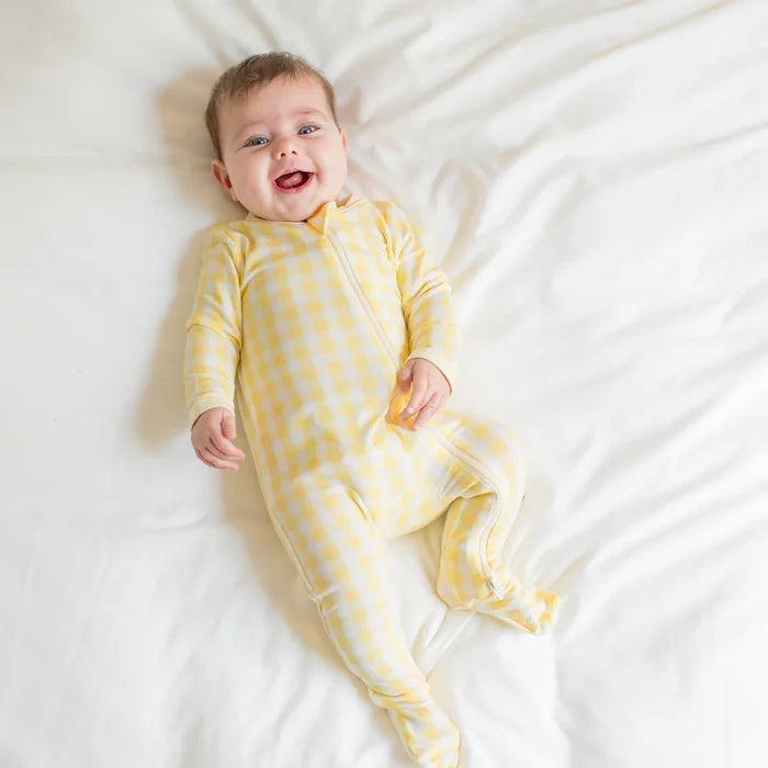 Kyte Baby Zippered Footie - Gingham Chamomile