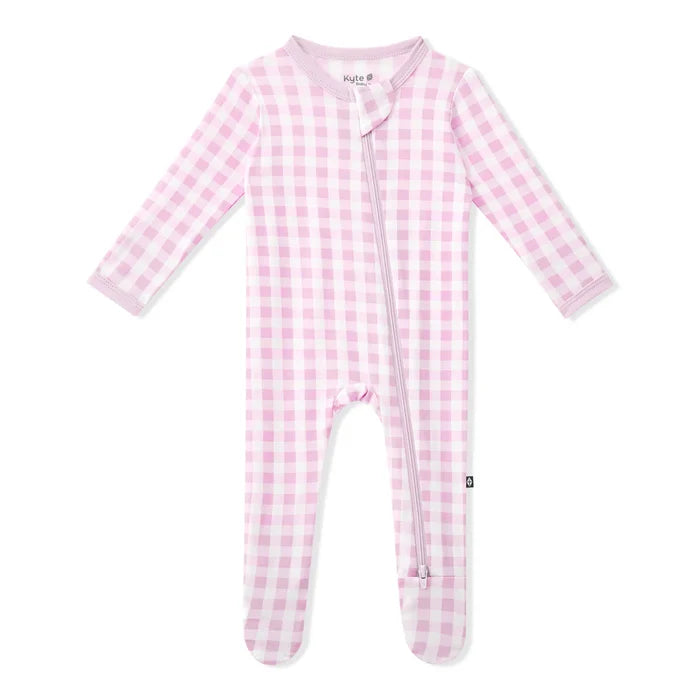 Kyte Baby Zippered Footie - Gingham Thistle