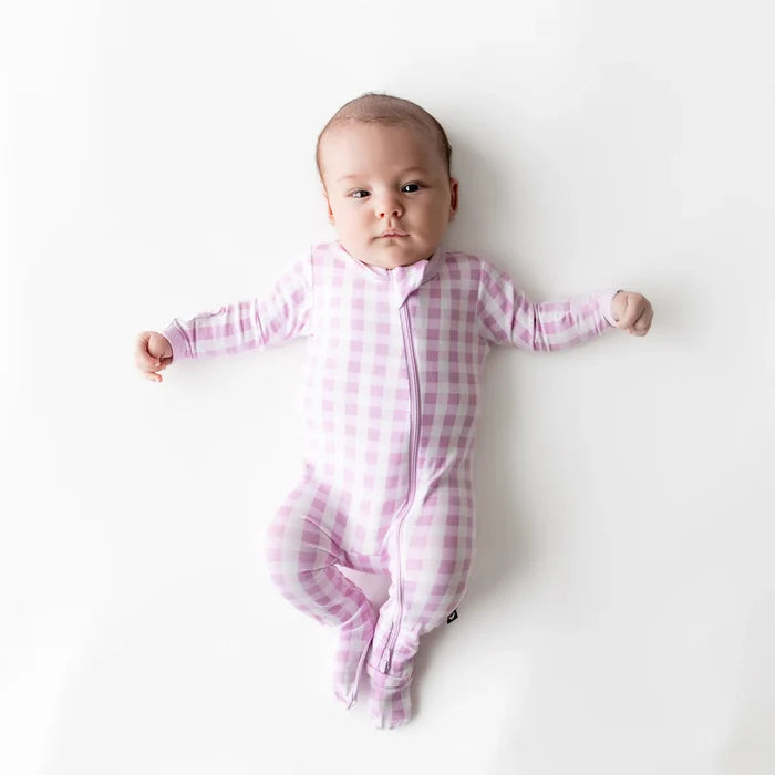 Kyte Baby Zippered Footie - Gingham Thistle