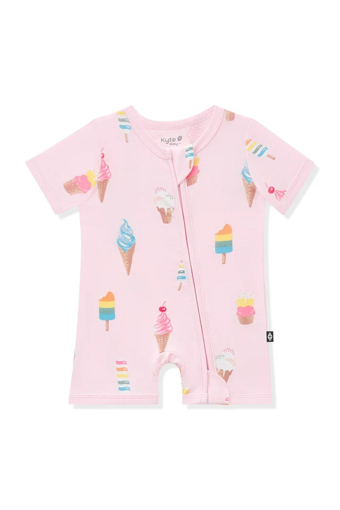 Kyte Baby Zippered Shortall Romper - Sakura Ice Cream