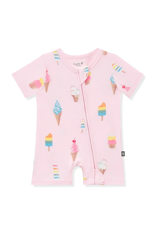 Kyte Baby Zippered Shortall Romper - Sakura Ice Cream