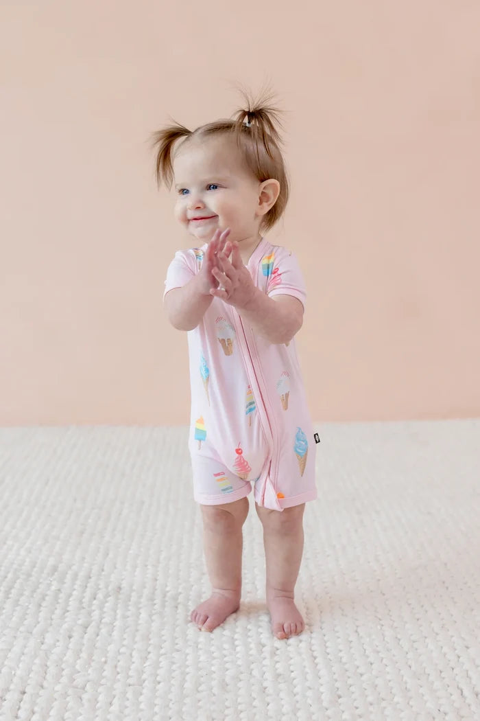 Kyte Baby Zippered Shortall Romper - Sakura Ice Cream