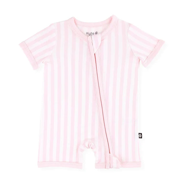 Kyte Baby Zippered Shortall Romper - Small Sakura Stripe