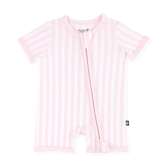 Kyte Baby Zippered Shortall Romper - Small Sakura Stripe