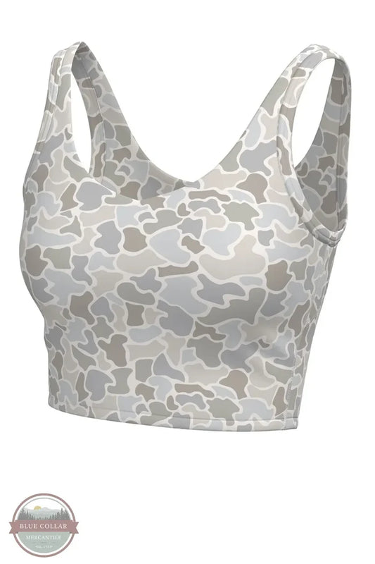 Women's Active Camo Tank Top with Built-In Bra - Local Girl Outfitters in Forest Camo Saltwater shown