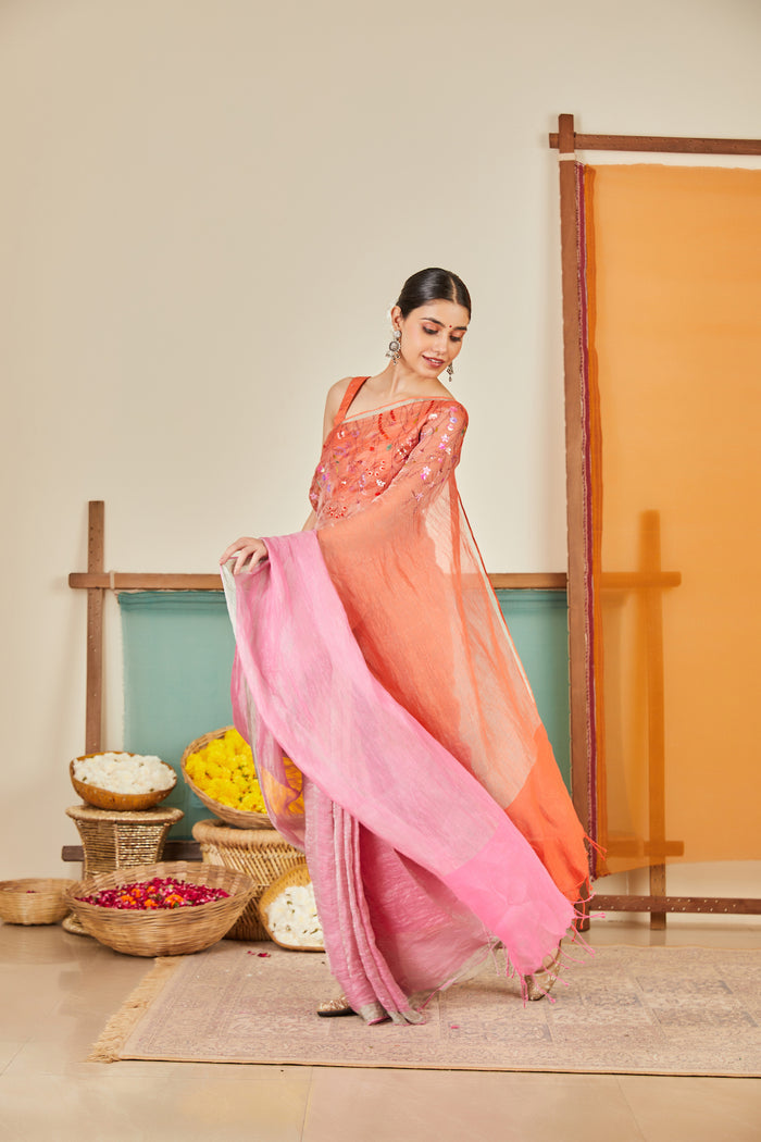 Laila Zari Linen Sari