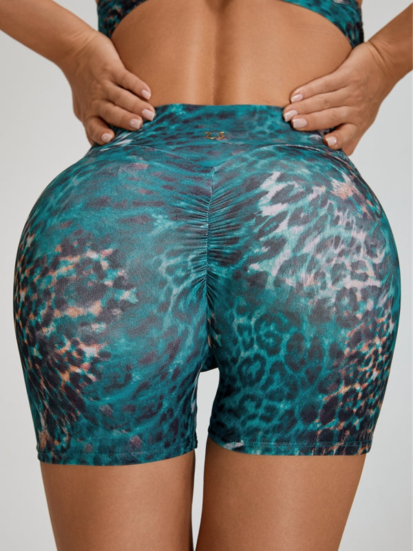 Leopard Print Cross Back Sports Bras
