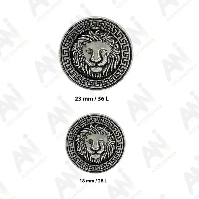 Sizes of lion face metal button by Ani Accessories