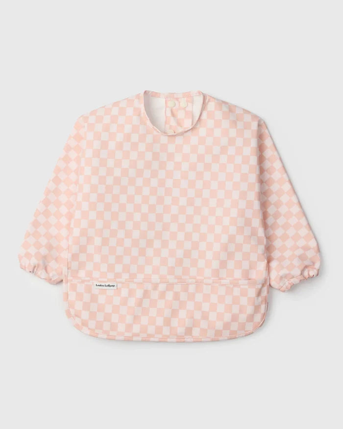 Loulou Lollipop Long Sleeve Bib - Pink Checkerboard