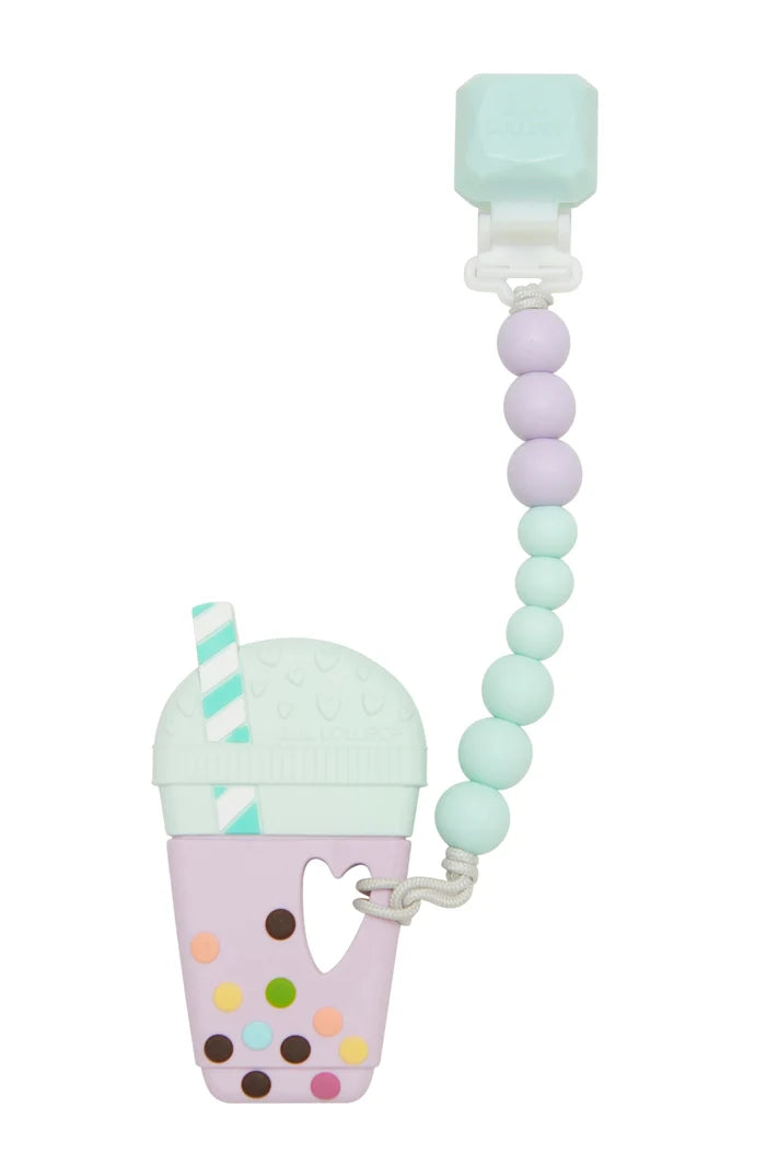 LouLou Lollipop Silicone Teether Gem Set - Taro Bubble Tea - Lilac Mint