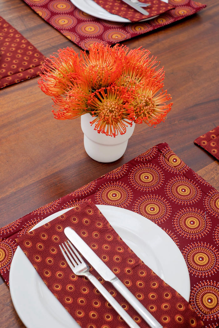Maroon Reversable Shweshwe Cotton Padded Placemats (Set of 6)