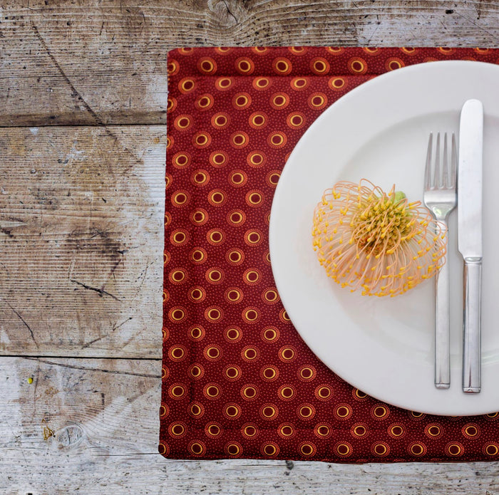 Maroon Reversable Shweshwe Cotton Padded Placemats (Set of 6)
