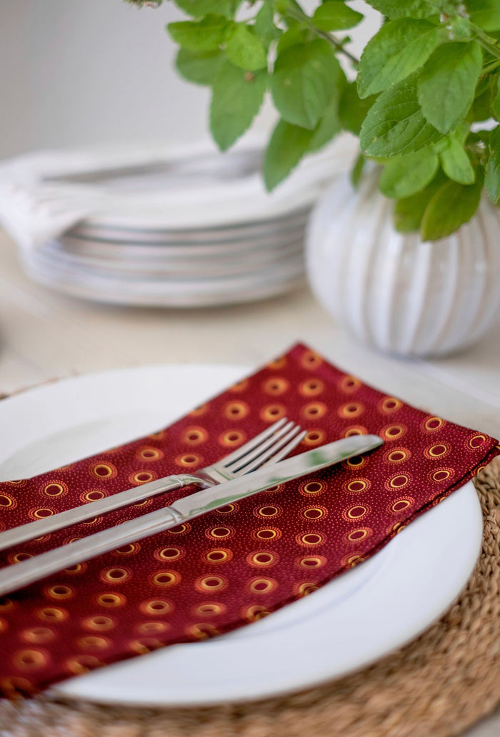 Maroon Shweshwe Cotton Napkins (Set of 6)