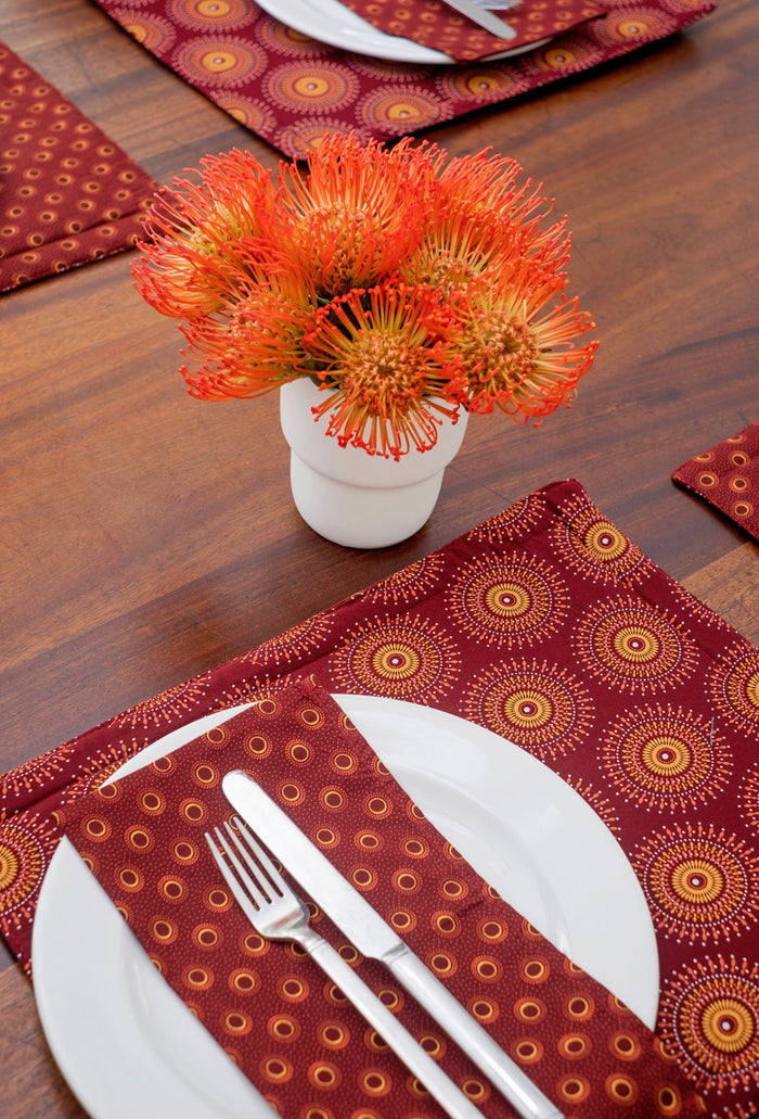 Maroon Shweshwe Cotton Napkins (Set of 6)