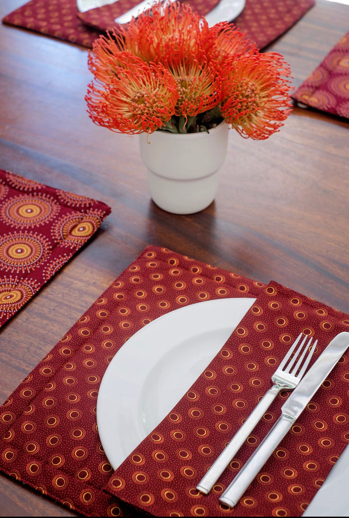 Maroon Shweshwe Cotton Napkins (Set of 6)