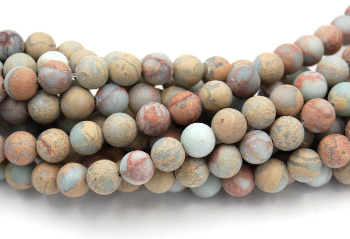 MATTE Pale Blue Terra cotta Turquoise Impression Jasper Beads 8mm round -15.5 beads