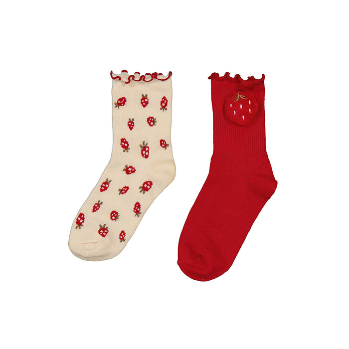 Mayoral 2pck Jacquard Socks - Red Strawberries