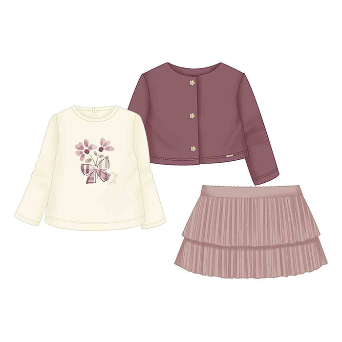 Mayoral 3pc Skirt Set - Rose with Flowers