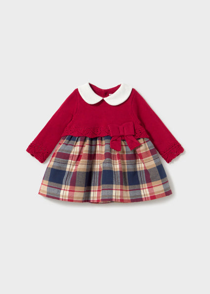 Mayoral Collared Knit Sweater Dress - Red Plaid
