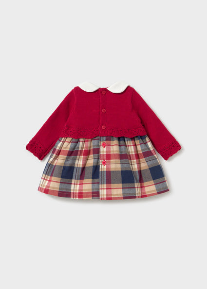 Mayoral Collared Knit Sweater Dress - Red Plaid