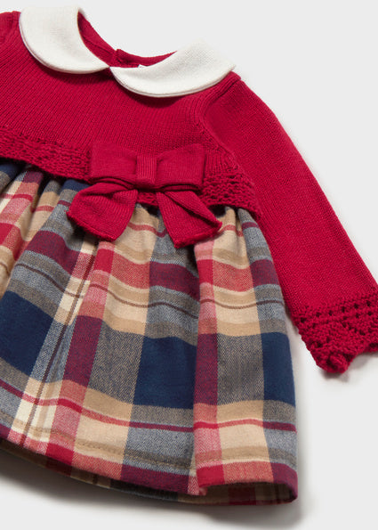 Mayoral Collared Knit Sweater Dress - Red Plaid
