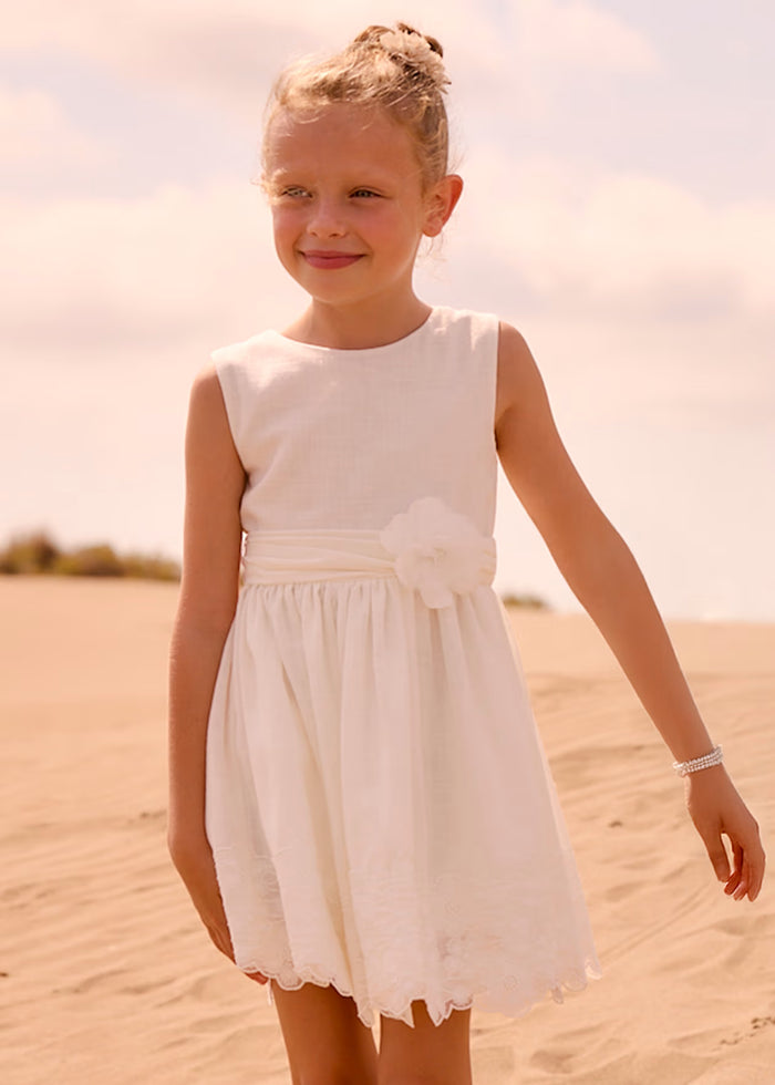 Mayoral Embroidered Dress - Natural White