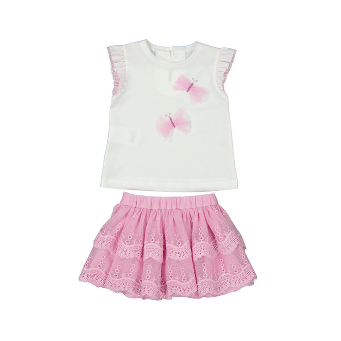 Mayoral Embroidered Tulle Skirt Set - Mauve