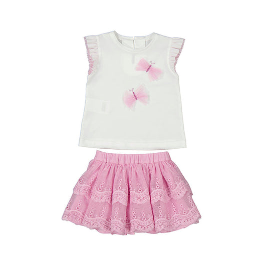 Mayoral Embroidered Tulle Skirt Set - Mauve