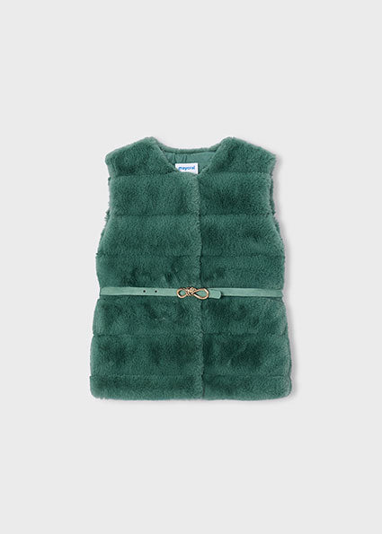 Mayoral Faux Fur Vest with Belt - Bay Leaf