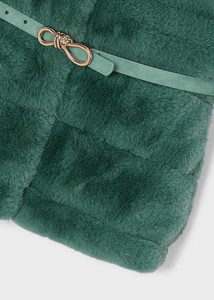 Mayoral Faux Fur Vest with Belt - Bay Leaf