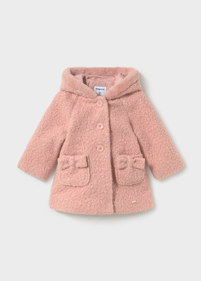 Mayoral Hooded Fuzzy Coat - Pink